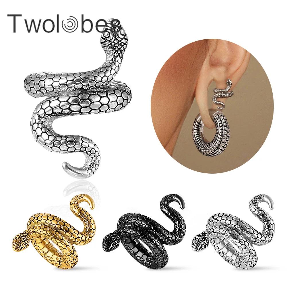 Twolobes 2PC Hot Summer Snake Ear Lobe Cuff Plugs Hangers 316 Stainless Steel Tunnels Gauges Piercing Body Jewelry New