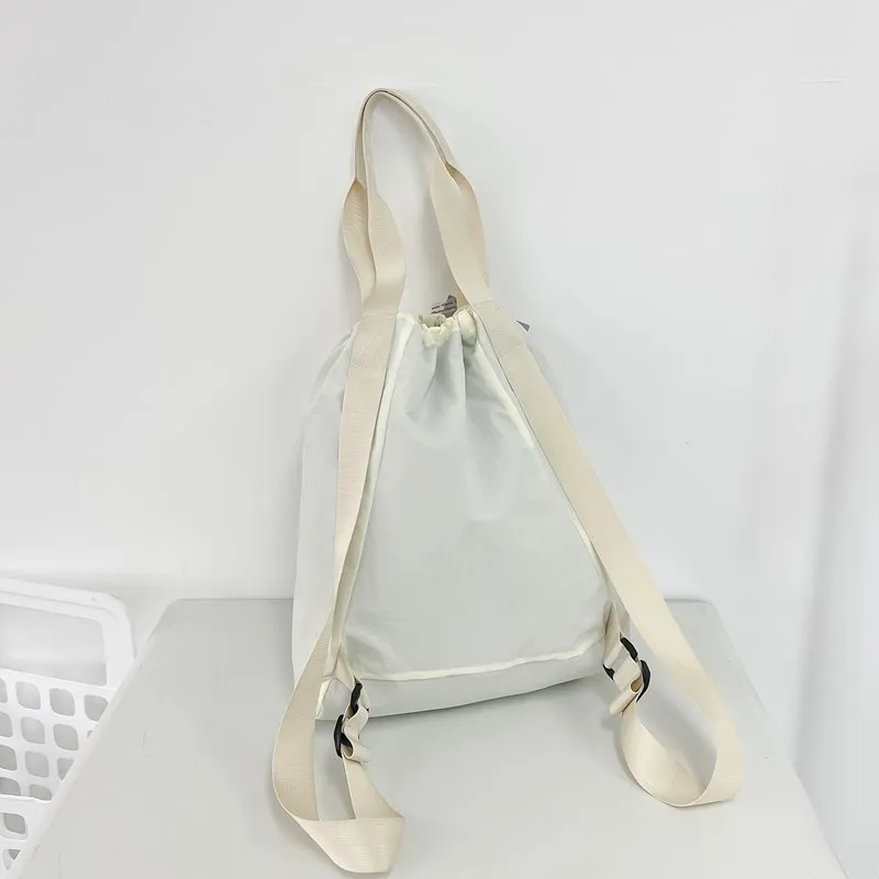 Solid Color Casual Backpack Large Capacity Shoulder Bag 2024 Hot Selling Nylon Drawstring Sewing Thread Pocket Women's Backpack