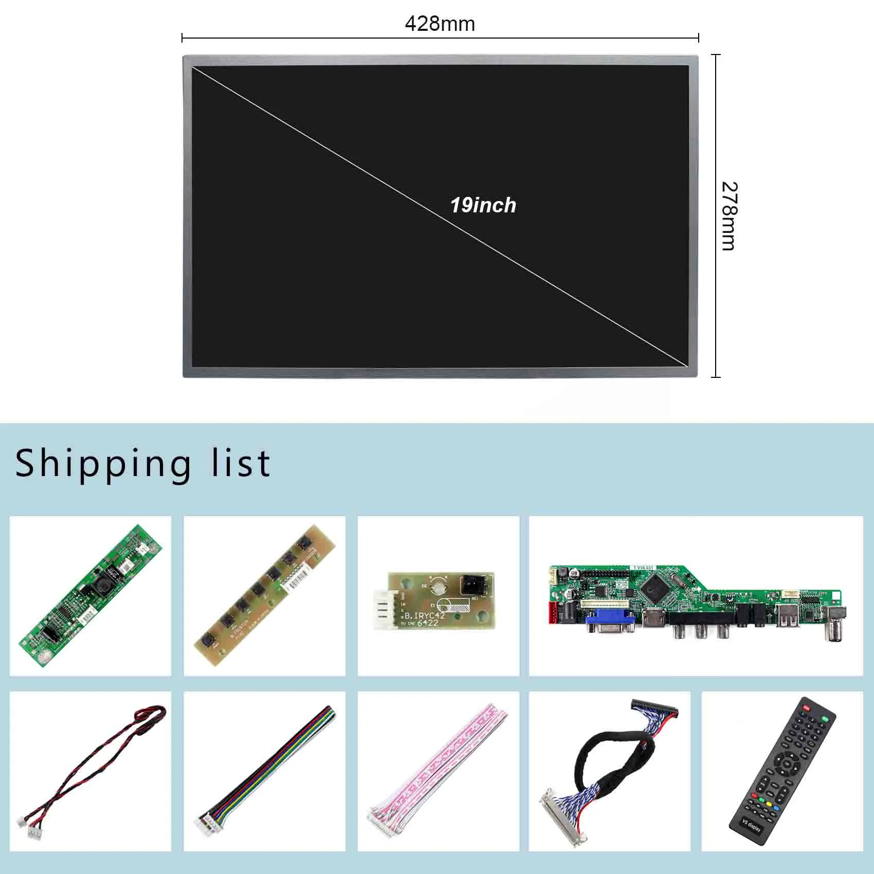 Papan LCD USB AV VGA HD-MI 19 inci, layar LCD 1440X900 untuk Panel tampilan PC