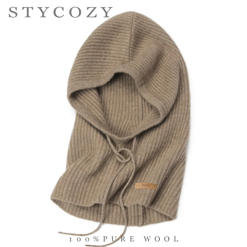 100% Wool Hat&Neck Cover For Both Men/Women Unisex Hooded Scarf For Autumn/Winter Warmth Thickened Pullover Balaclava Hat