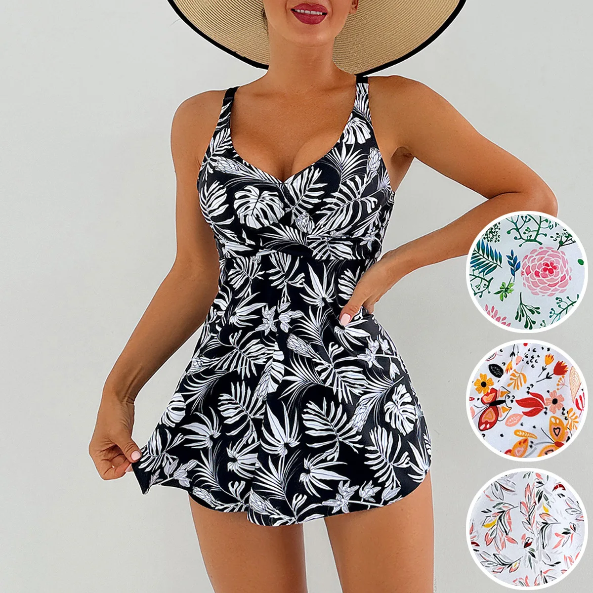 

Женский купальник в европейском и американском стиле, сексуальный, с юбкой, с принтом, облегающий, высокоэластичный, раздельный комплект.