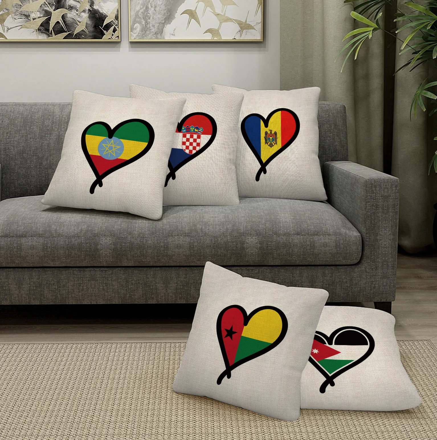Simple heart-shaped pattern throw pillow cover with short plush print living room sofa decoration cushion cover pillow covers