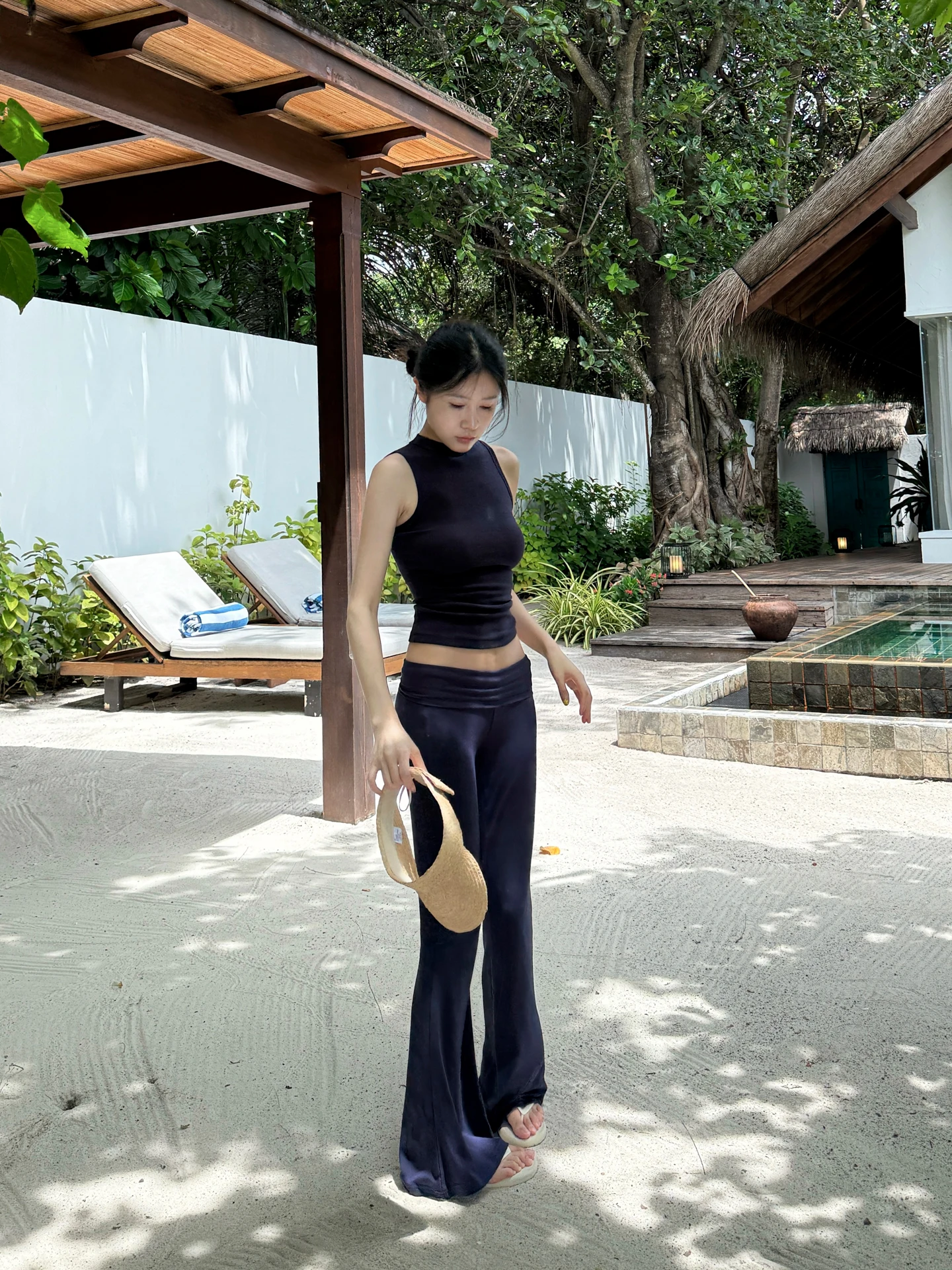 

Комплект Matou: брюки с низкой талией и жилет, женские модные свободные леггинсы, длинные брюки, повседневные, средней длины, из смесовой ткани, летние, O...