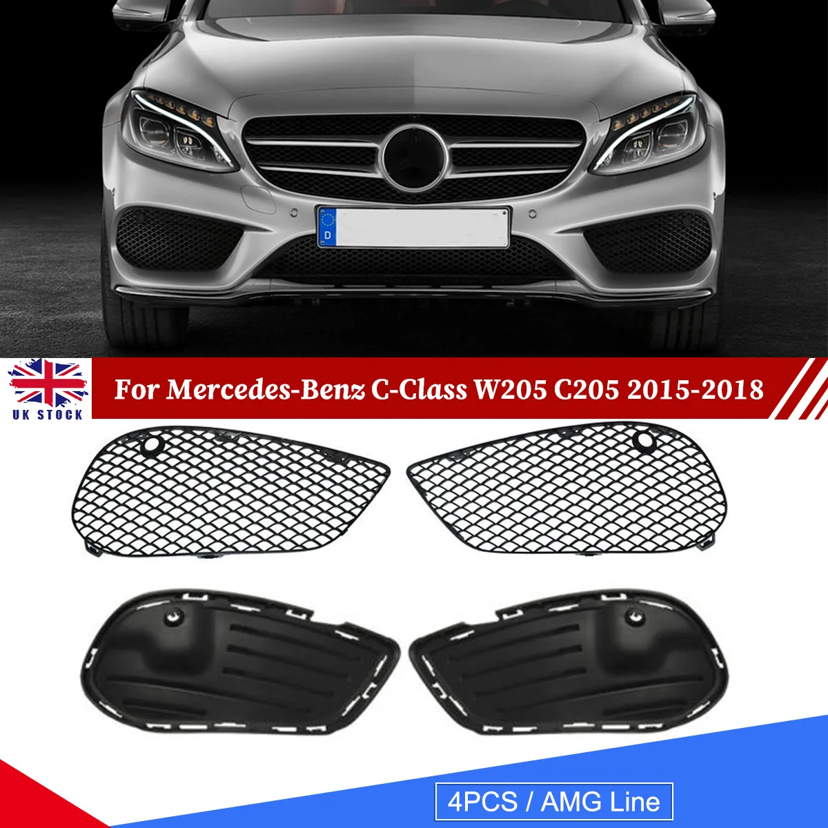 

Нижняя решетка переднего бампера для Mercedes-Benz C-Class W205 2015-2018 Передняя противотуманная фара Сотовая вентиляционная решетка Накладка C300 C180