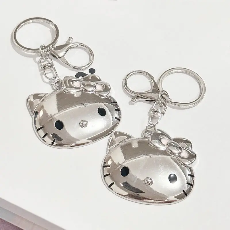 

Ins Retro Hello Kitty Cat Pendant Bag Decor Women Car Keychain Fashion Trend Anime Kawaii Kt Cat Head Doll Model Keychain Ring