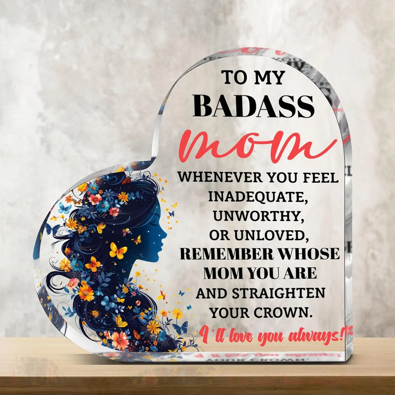 Straighten Your Crown Heart‑Shaped Acrylic Sign, Sentimental Encouragement Desktop Ornament for Mom