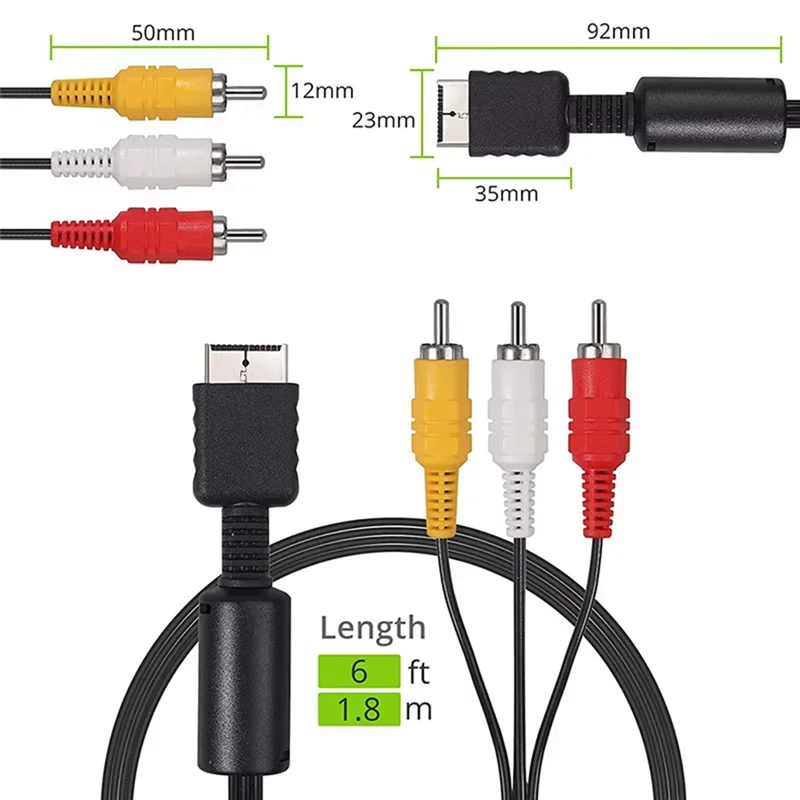 ABFM-For PS3 PS2 PS1 AV كابل الفاصل RCA الصوت والفيديو تمديد الحبل لعبة لاعب لمراقبة التلفزيون RCA سلك محول محول #6