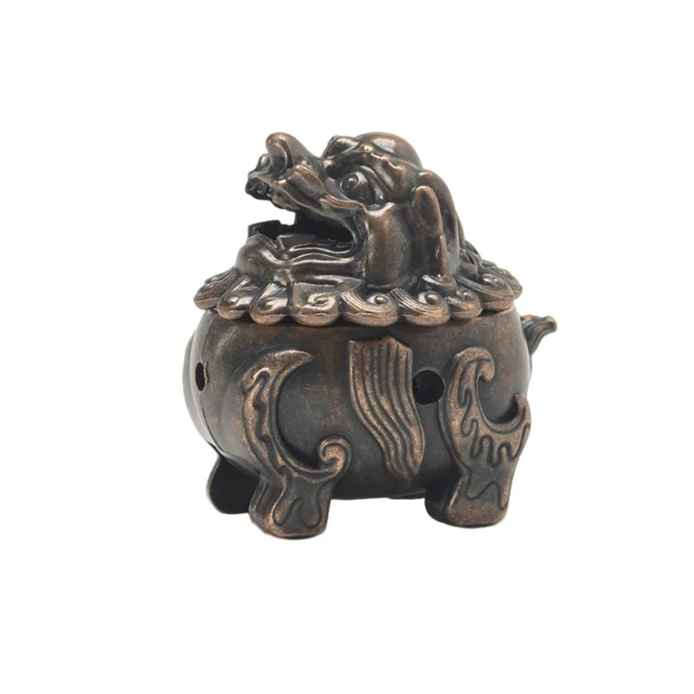 Alloy Brass Kirin Lion Incense Burner Mini Size Chinese Style Vintage Alloy Incense Burner Vintage Incense Stick Holder