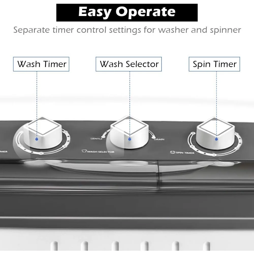 Semi-automatic Washer, 12Lbs Washing And 8Lbs Spinning Combo, separate timer & selection and spin timer, Portable Laundry Washer