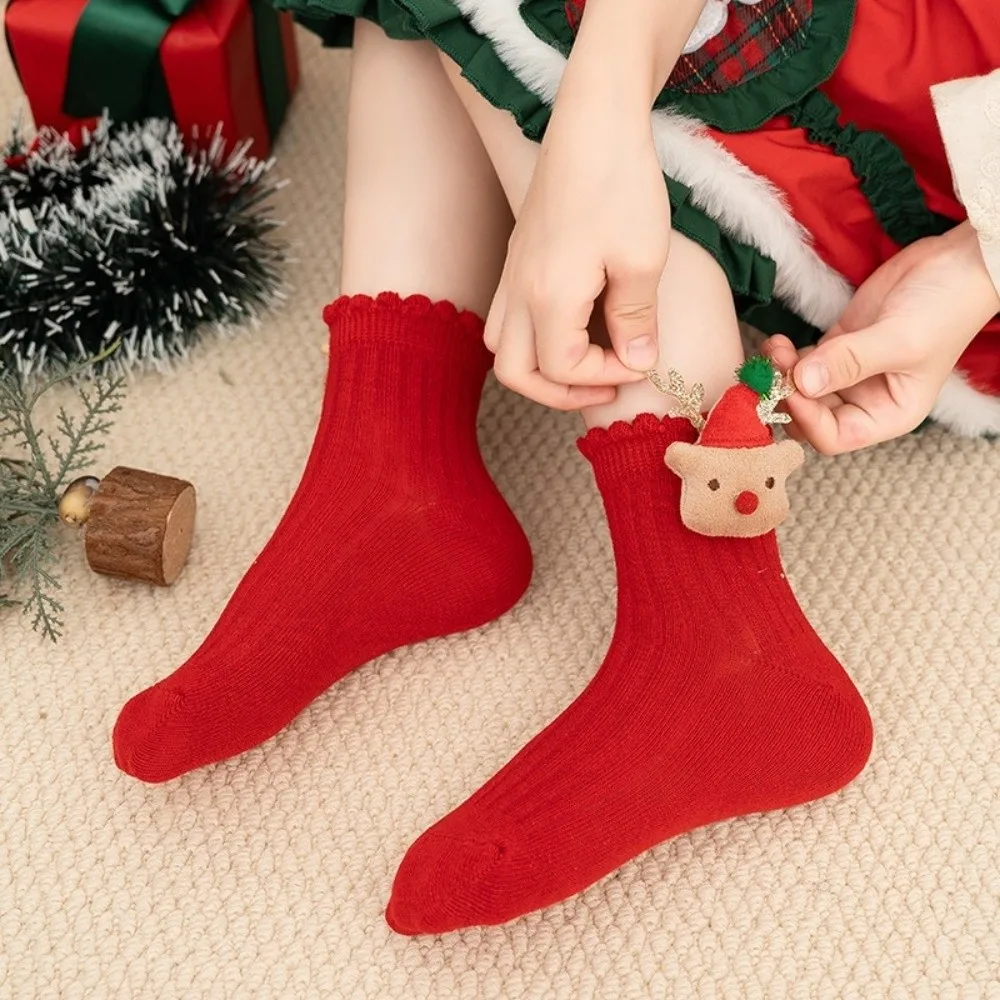

New Bow Calf Sock Red Green Cotton Leg Warmers Christmas Hosiery Kids
