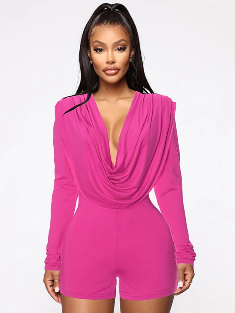 kliou Swinging Neck Solid Women Playsuits Classic Fashion Stacked Cleavage Full Sleeve Stretch Slim Rompers Mujer New Streetwear