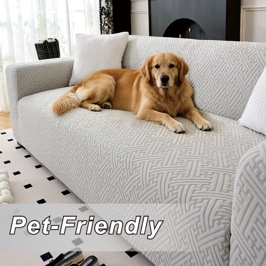 Jacquard Sofa Slipcover High Elastic Pet Proof Removable Dust‑Proof Soft Couch Cover Home Living Room Decoration