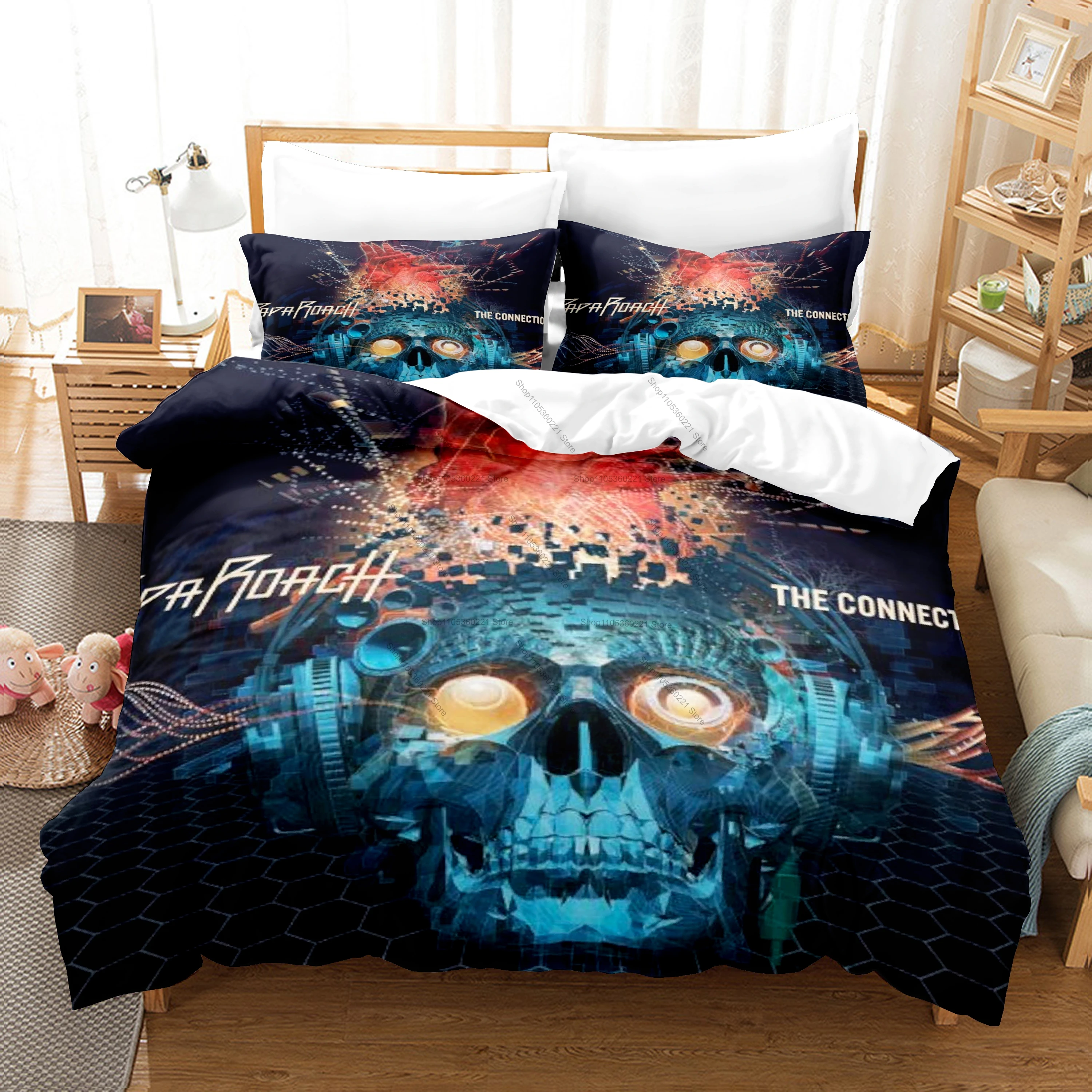 Papa Roach Rise Against Bedding Set, Duvet Cover + 2 Pillowcases, Punk Rock Band Graphic Bed Linens for Home & Dorm