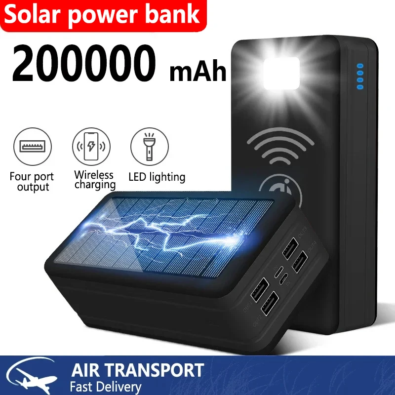 

Camping solar mobile power bank 200000mAh large capacity polymer battery cell wireless mobile phone charging backup power supply