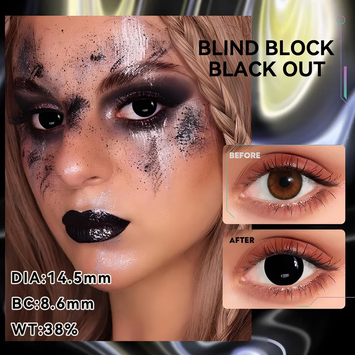 Lalens Weiße Blind-Block Farbige Kontaktlinsen Halbjährliche Weiche Linsen für Anime Cosplay Schwarze Cos-Kontaktlinsen für Coser Augen-Make-up – Detail 15
