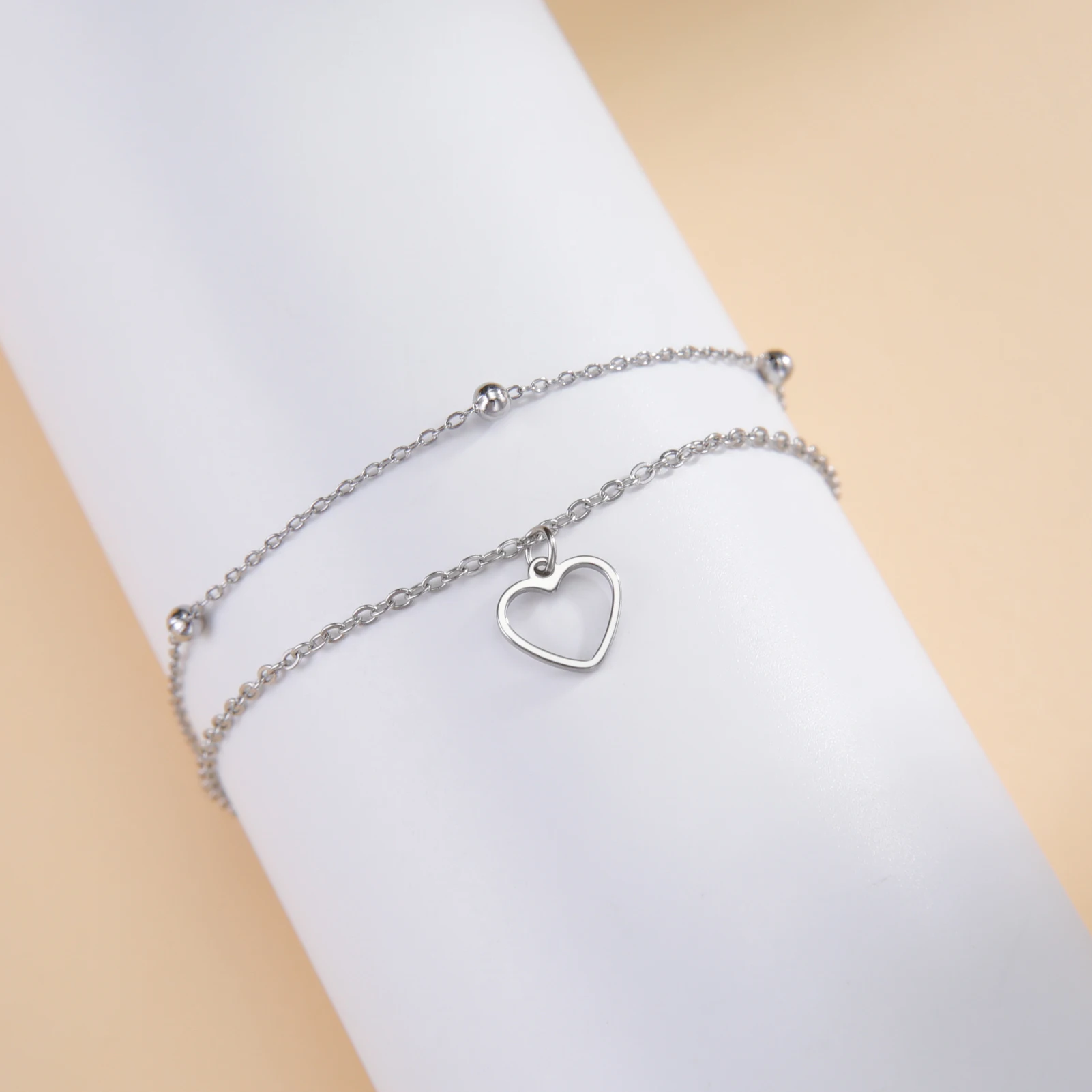 Kkjoy Einfache Edelstahl Silber Farbe Hohl Liebe Herz Weibliche Fußkettchen für Frauen Bein Armband Kette Schmuck Geschenk Für Mädchen – Detail 7