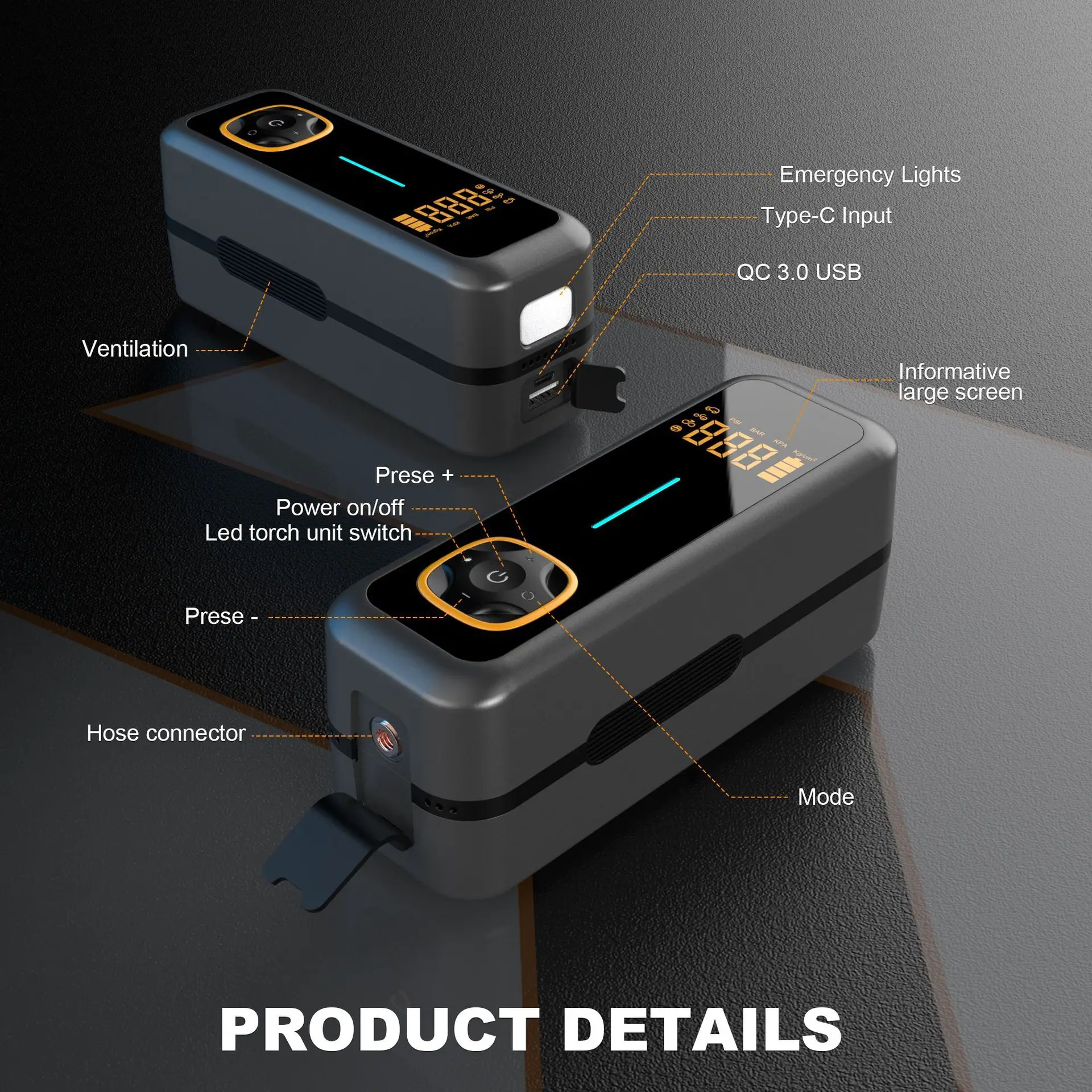 Portable Cordless Tire Inflator 12V Rechargeable Air Pump with Digital Display LED Light for Cars Motorcycles Bicycles and Balls