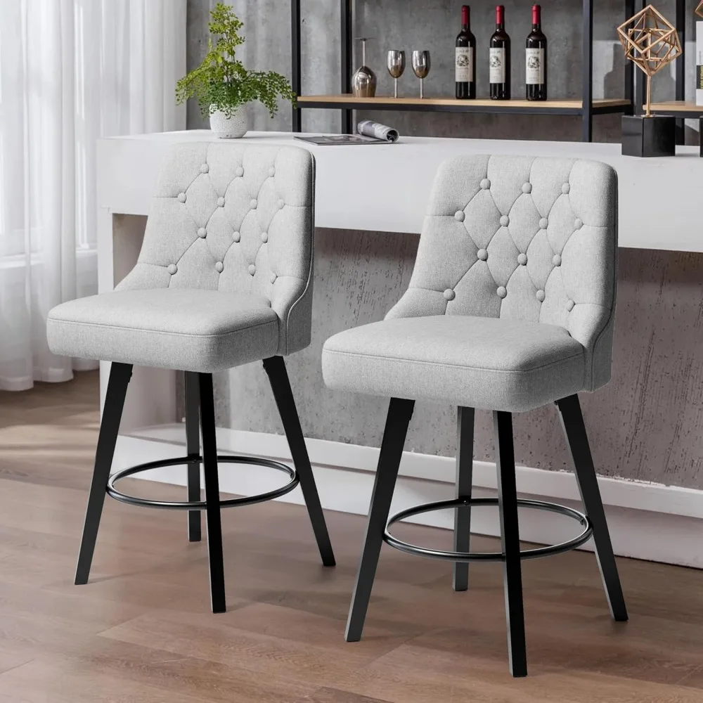 

Modern Swivel Bar Stools with Back, 26" H Seat Set of 2, 360 Rotation Counter Height Chairs, Retro Upholstered Barstools for Kit