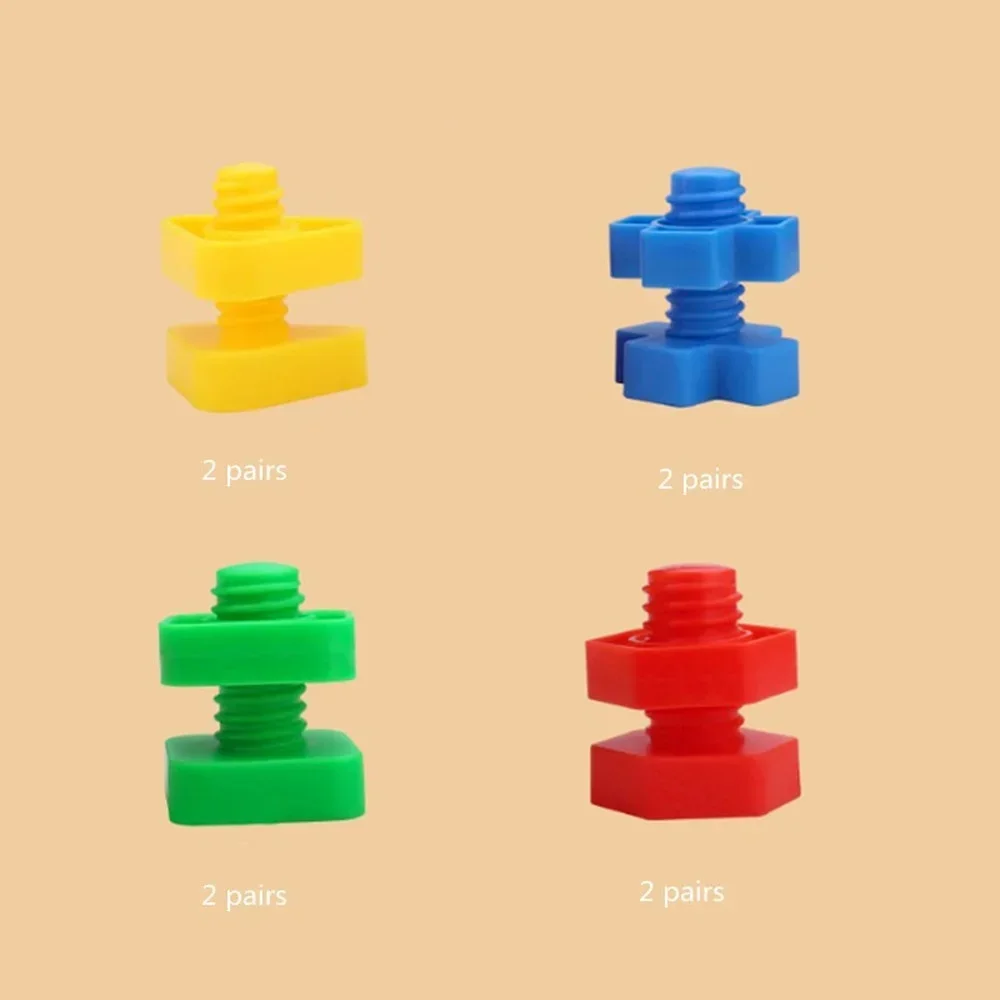 8 Set Montessori Screw Building Blocks Plastic Insert Blocks Nut Shape Toys for Children Learning Educational Toys Scale Models