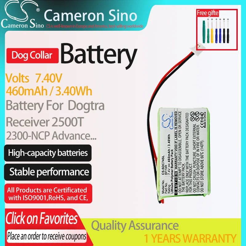 CameronSino Battery for Dogtra Receiver 2500T Receiver 2500B Receiver 2502T.fits BP74R,Dog Collar Battery.