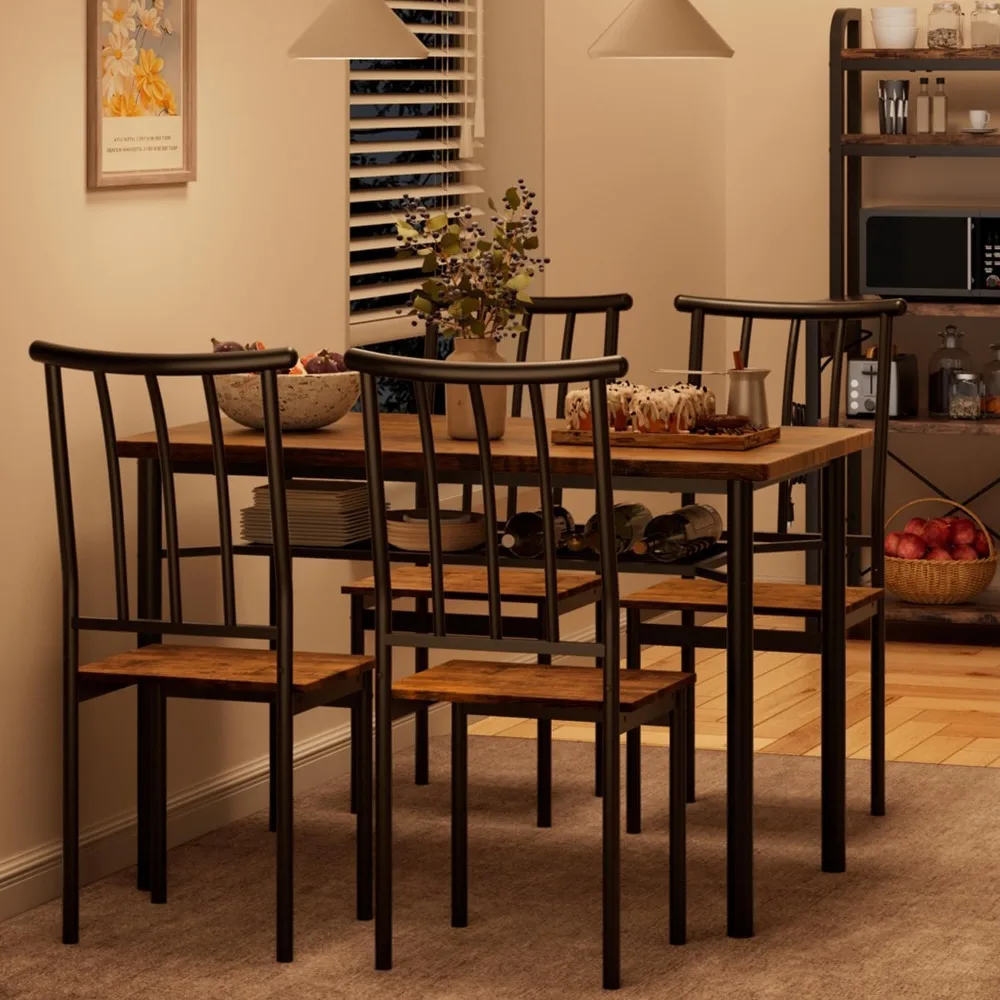 

Dining Table Set for 4, Kitchen Table and Chairs for 4 with Wine Rack, Dining Room Table Set with 4 Chairs, Rectangular Kitchen