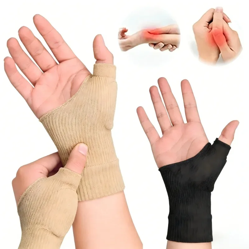 1Pair Wrist Thumb Compression Arthritis Gloves, Breathable Wrist Support Brace Wrist Sleeve with Gel Thumb Injury Pads