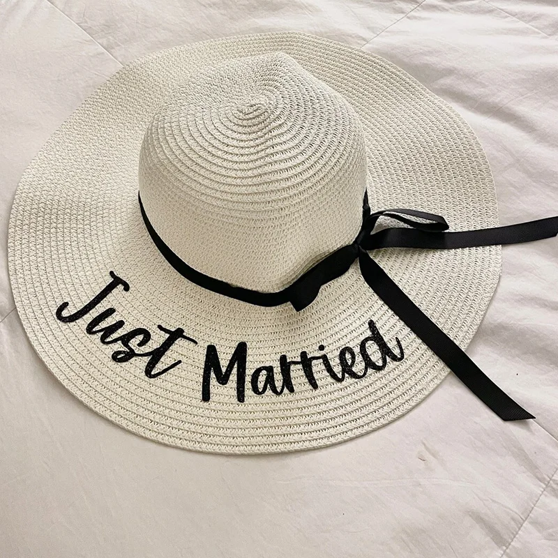 just married floppy Sun hat honeymoon Vacation summer beach Mountain wedding bridal shower Bachelorette party bride wife gift