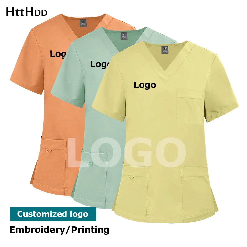 Customized LOGO Nurse Accessories Dental Scrub Hospital Doctor Scrub Workwear Soft Nursing Articles Pet Store Veterinary Uniform