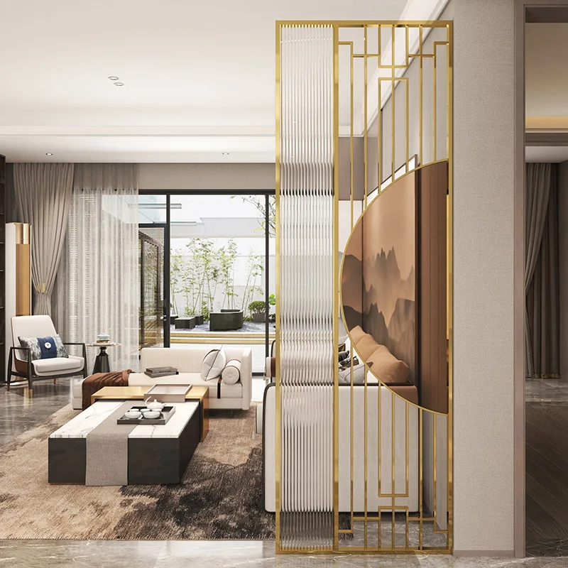 

Wrought iron light luxury living room modern simple decoration new Chinese stainless steel partition