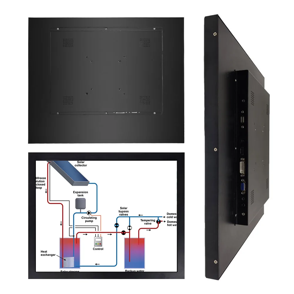 Customization Industrial Monitor 19 Inch Rugged Display Capacitive Touch Screen Industrial Computer Ip65  Waterproof, Color LCD
