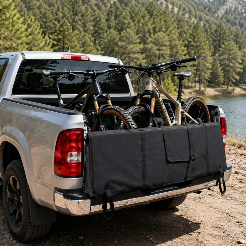 Pickup Truck Bike Pad for Bike Transport, Padded Fabric Rear Bed Gate Cover with Fastening Rings and Wrap 68UF