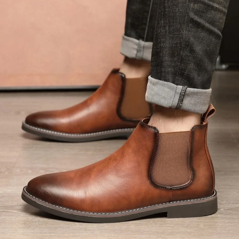 Mens Business Casual Leather Boot 2025 Autumn Fashion Chelsea Boots Brand British Style Short Boots Men Ankle Dress Shoes Botas