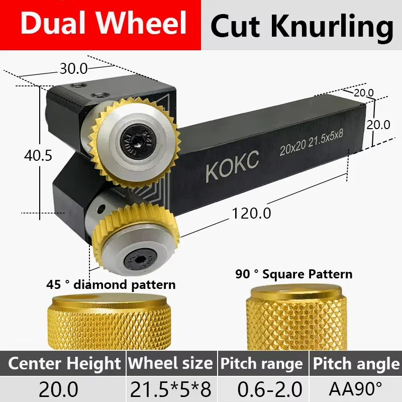 Stuka Cutting Knurling 20*20mm Dual Wheel Tools for CNC Lathe Feeding Diamond Square Pattern