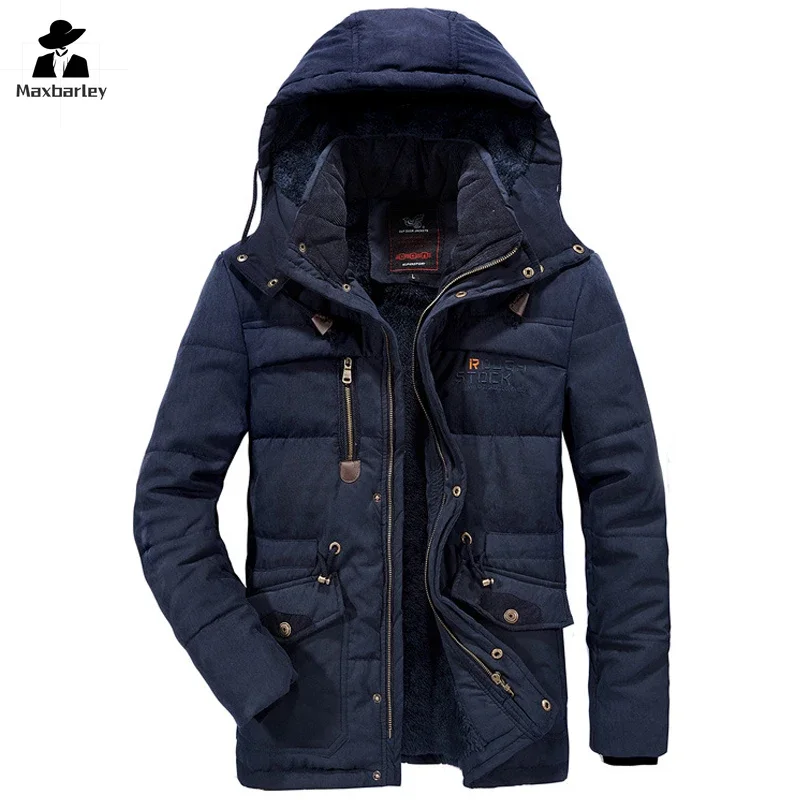 Casaco de Parka com capuz masculino, outwear impermeável, casaco quente, casaco casual, pele grossa, casaco de inverno