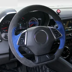 DIY Hand-stitched Leather Suede for Chevrolet Camaro 18-22 Car Steering Wheel Cover Sleeve Interior Decoration Car Accessories