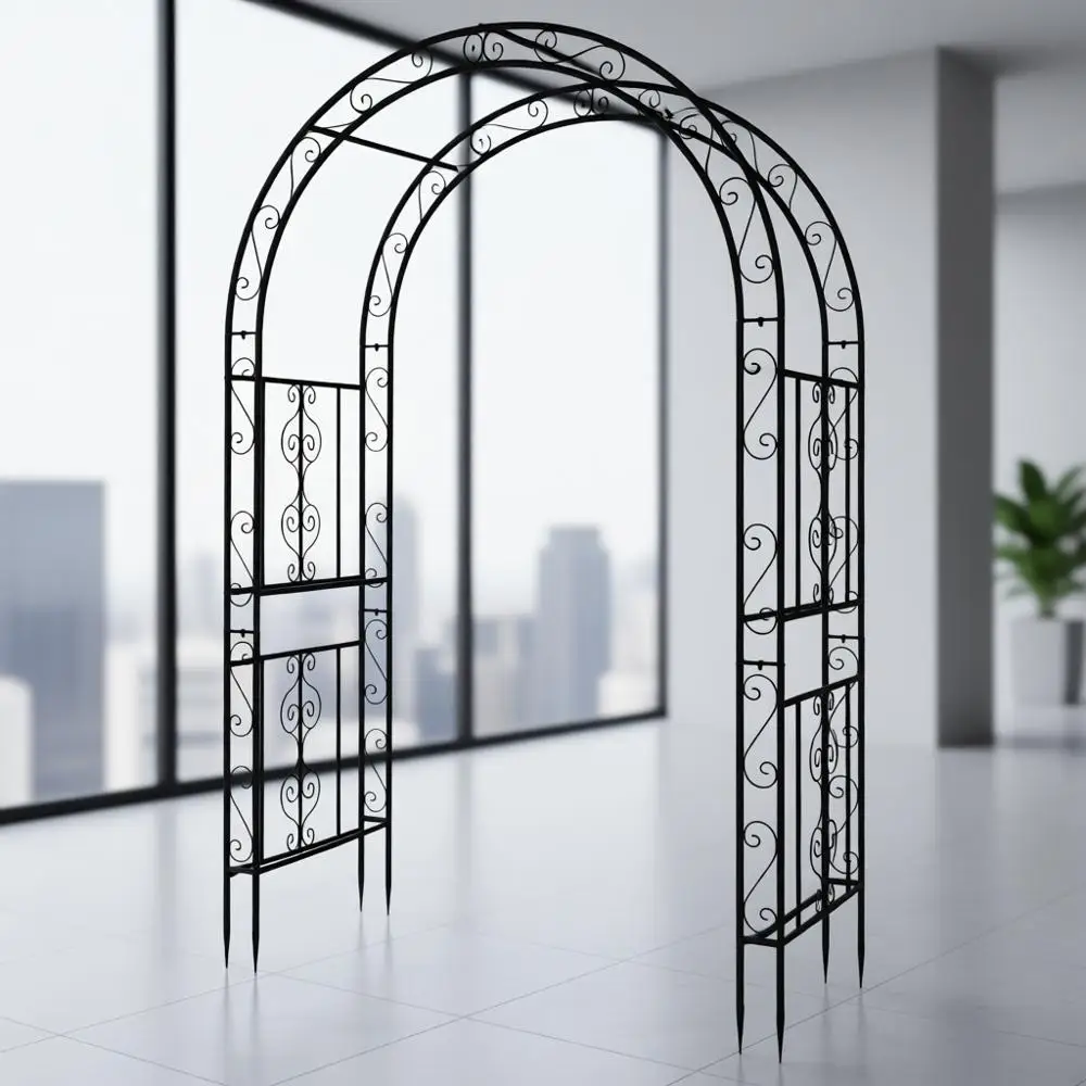 

Garden Arch Arbor, Heavy Duty Metal Arbour Archway, Decorative Frame Stand Trellises with 7 Inch Ground Stakes for Wedding Cerem