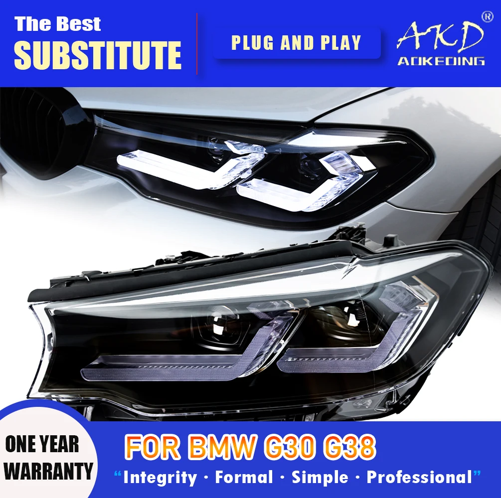 

AKD Head Lamp for BMW G30 G38 LED Headlight 2018-2021 Headlights 525i 530i DRL Turn Signal High Beam Angel Eye Projector Lens