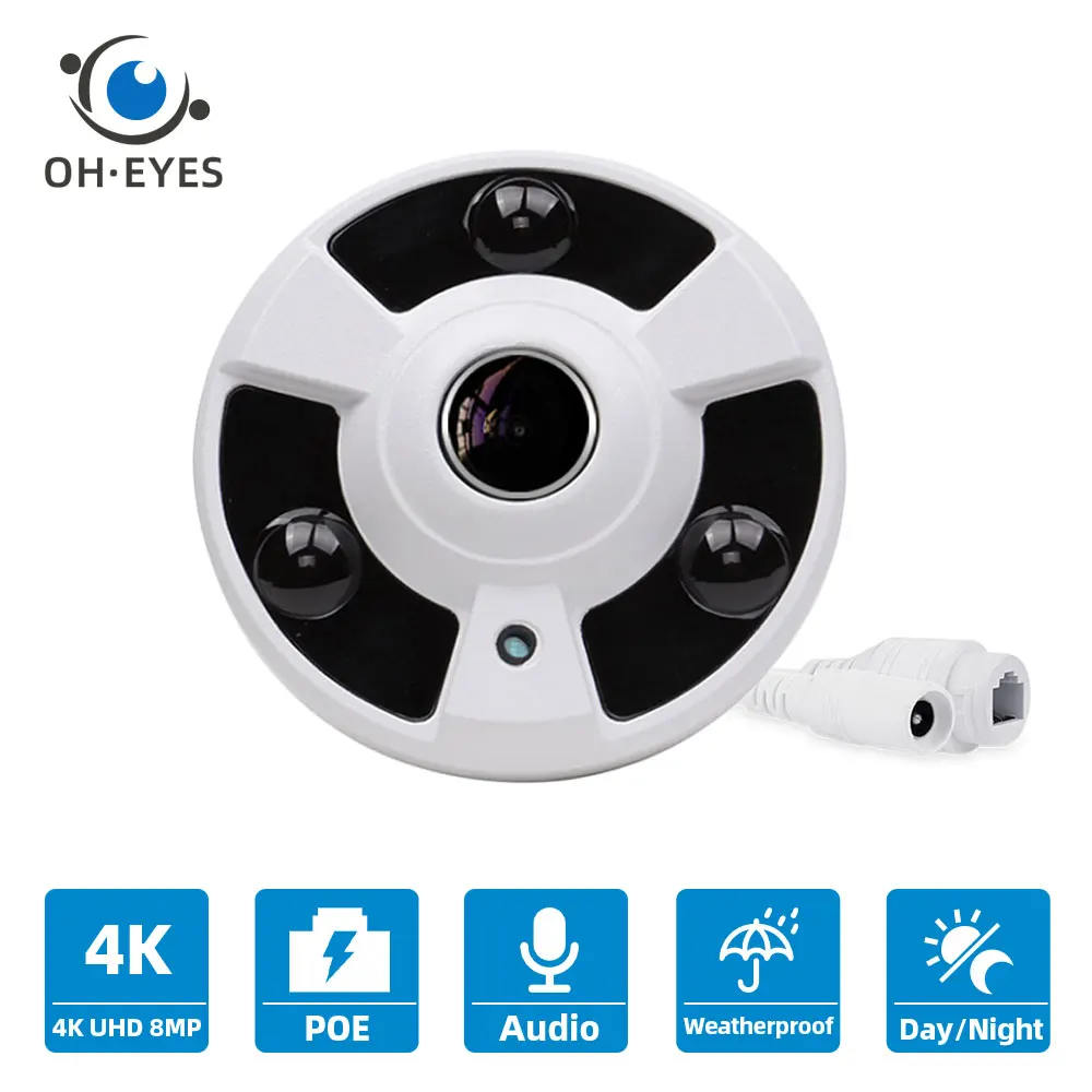 4K HD CCTV Wired Camera POE Motion Detection Fisheye IP Cam 8MP Indoor Home POE Panoramic Security Camera Video Surveillance 5MP