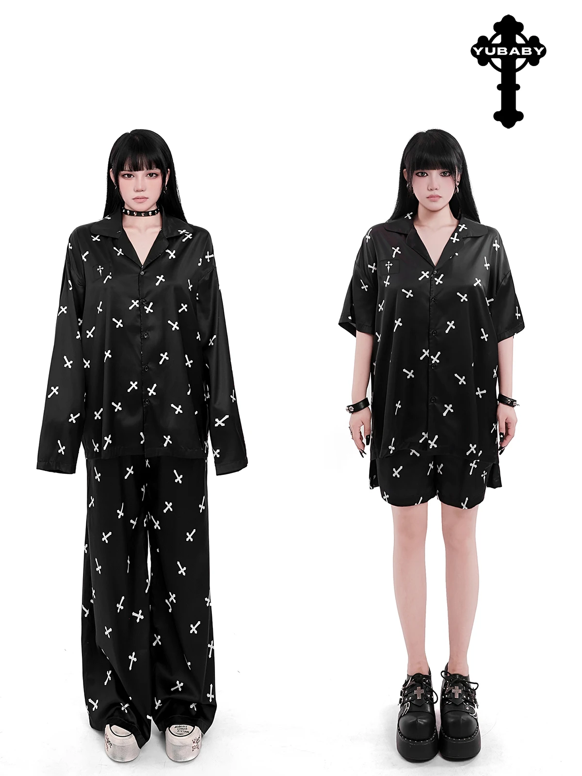 Gothic Style Sleepwear Loose Fit Short Sleeve Long Sleeve Men's Home Clothes YUBABY Cross Brother Dark Style Home Clothes