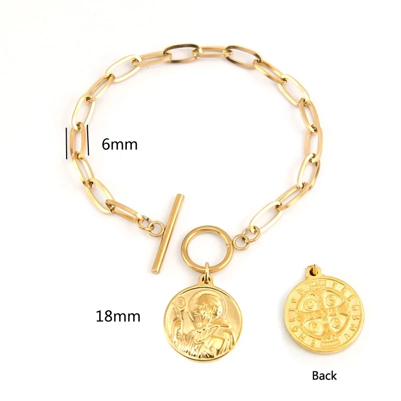 Toggle Bracelets for Women San Benito Saint Benedict Medal Our Lady Charm Pendant Stainless Steel Jewelry