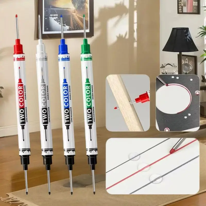 1/4Pcs Waterproof Metal Perforating Pen Long Head Deep Hole Marker Pen Woodworking Decoration Permanent Marker Pen