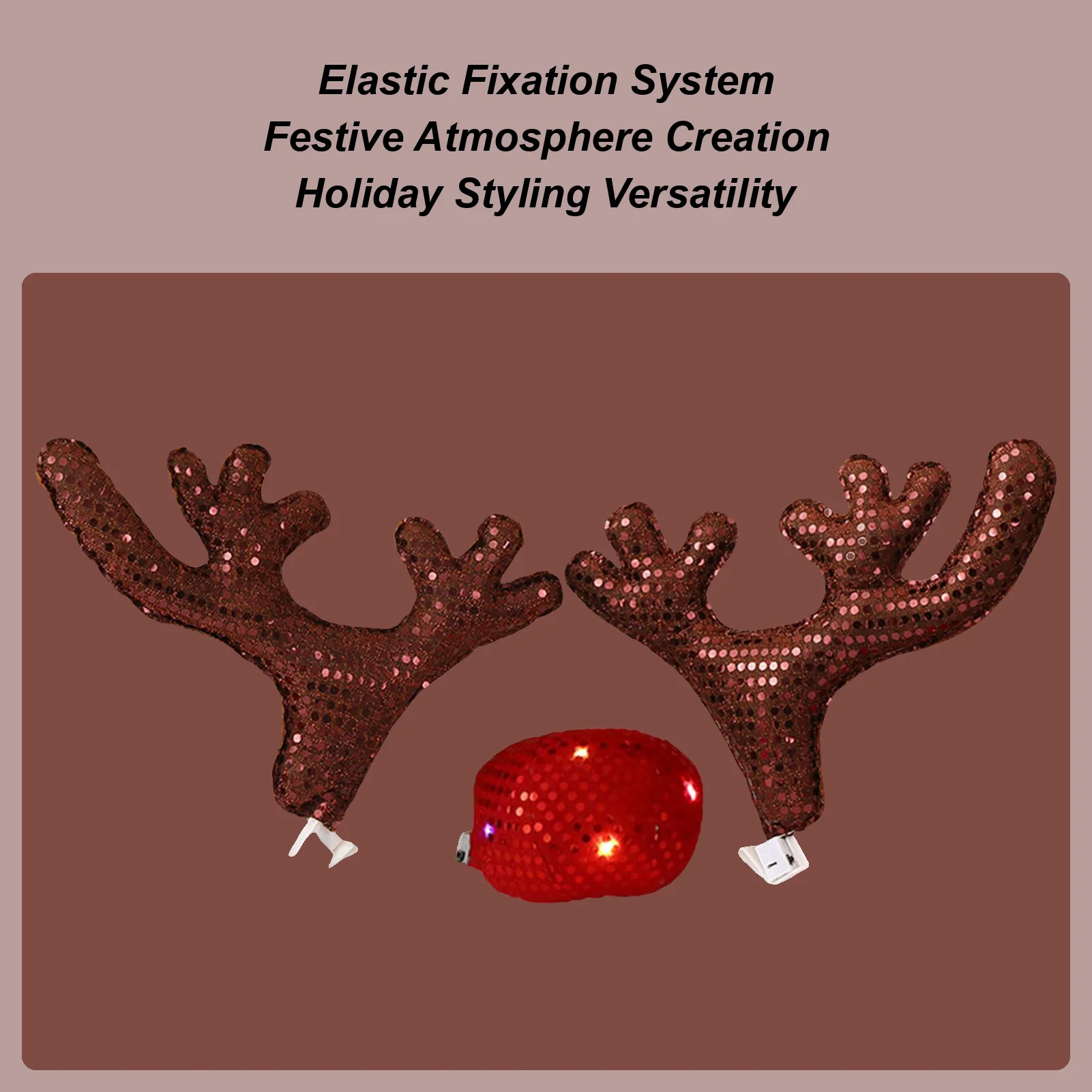 Reindeer Decor Christmas With LED Light Funny Vehicle Exterior Deer Costume Accessories For Winter Holiday New Year Family