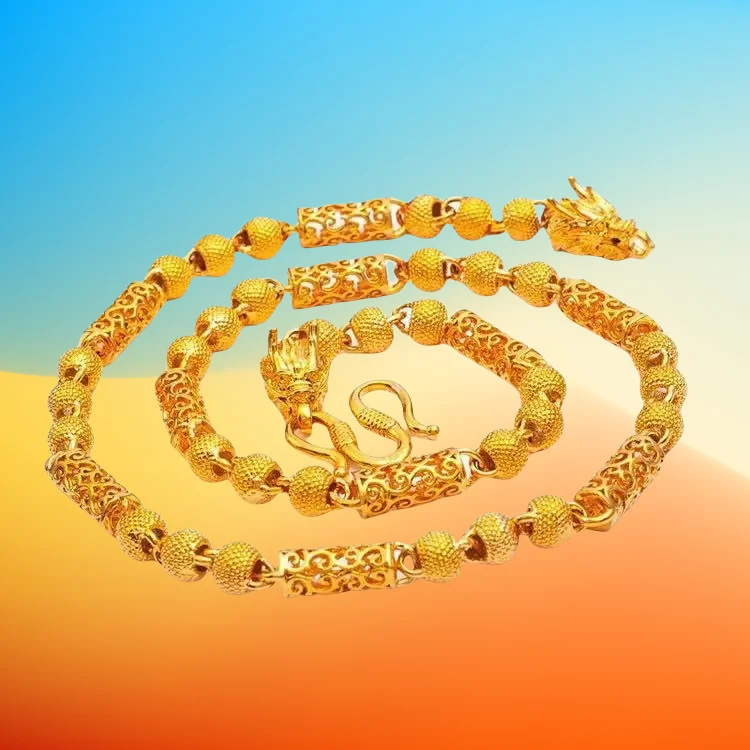 

Gift Boutique 9999 gold dragon head Buddha beadsAU750 hollow necklace mens domineering fashion 24K gold big gold chain neck jewe