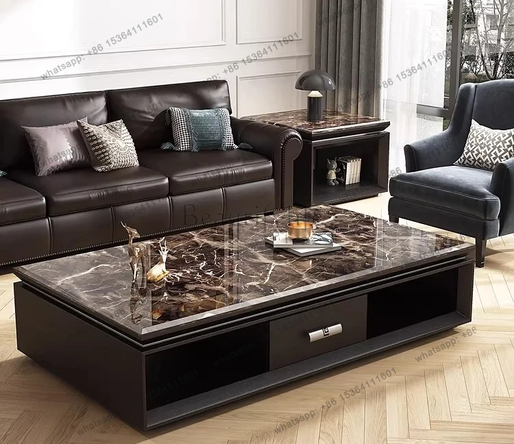 

Nordic marble countertop coffee table large apartment retro American high-end coffee table
