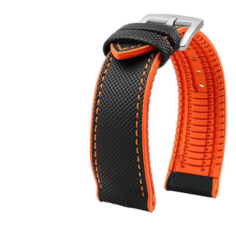 Nylon-Segeltuch-Gummi-Hybrid-Uhrenarmband 18mm 19mm 20mm 21mm 22mm 24mm Silikon Wasserdichtes Uhrenband Orange Blau Herren-Armbänder