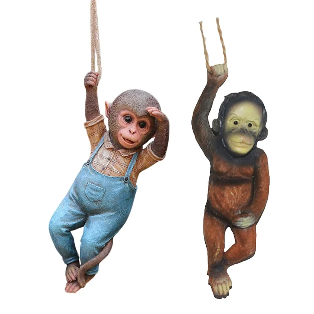Hanging Monkey Rope Statue Christmas Decor Hanging Indoor Yard Art Figurine Garden Monkey Statue for Yard Roof Garden Wall Home