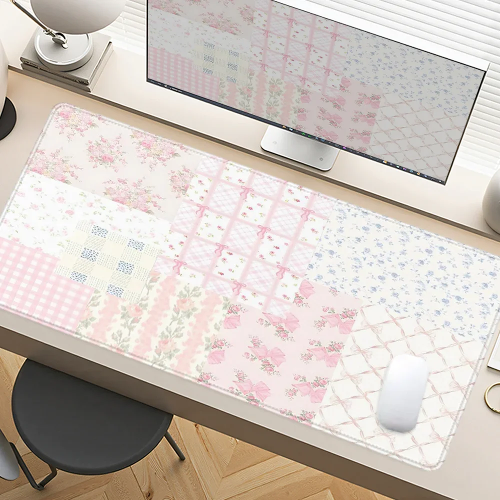 

Коврик для мыши с розовыми цветами, большие настольные аксессуары, настольный коврик, резиновая основа с прошитыми краями, коврик для мыши, нескользящий коврик для мыши для офиса