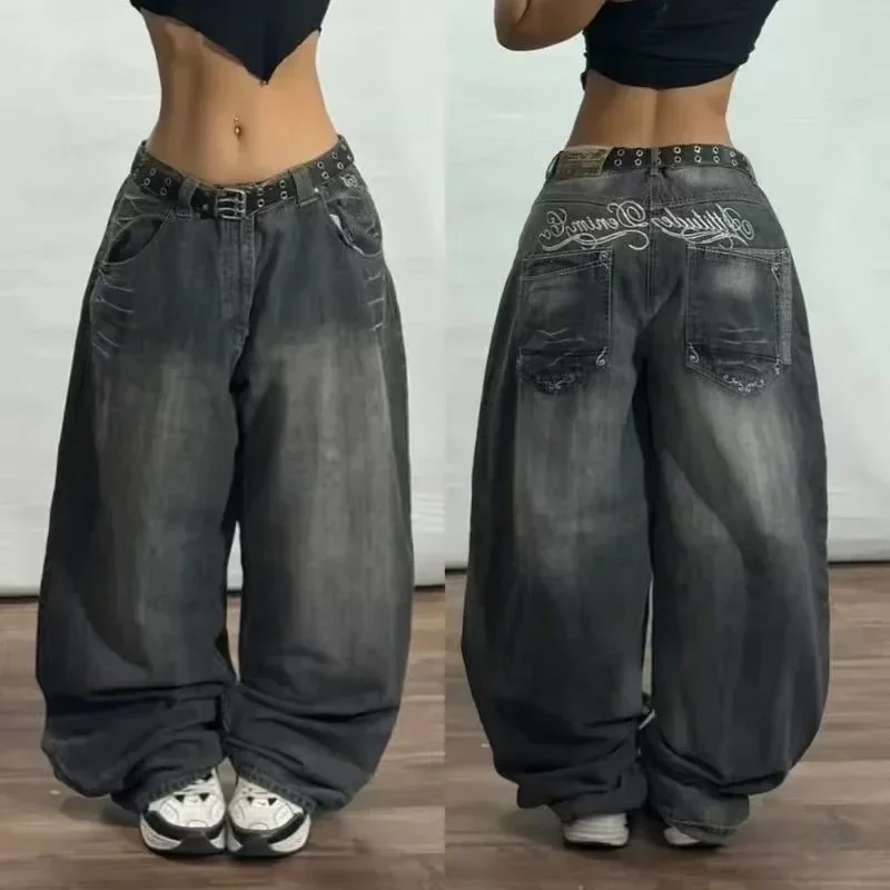 American Retro Cleanfit Fashion Print Baggy Jeans Women\'s Y2K Popular Casual Joker Gothic High Waist Wide-Leg pants Street Wear