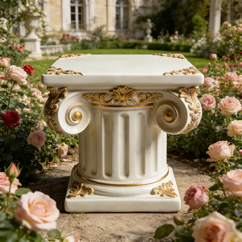 Platinum Engraved Resin Ionic Column Nautical Flower Platform-Luxury Garden Decoration Display Column