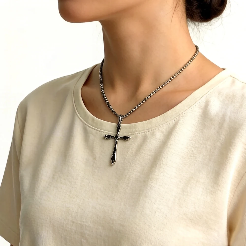 Pendant Black Royalty Cross,Real 925 Sterling Silver Jewelry Europe Accessories Gift For Woman Men